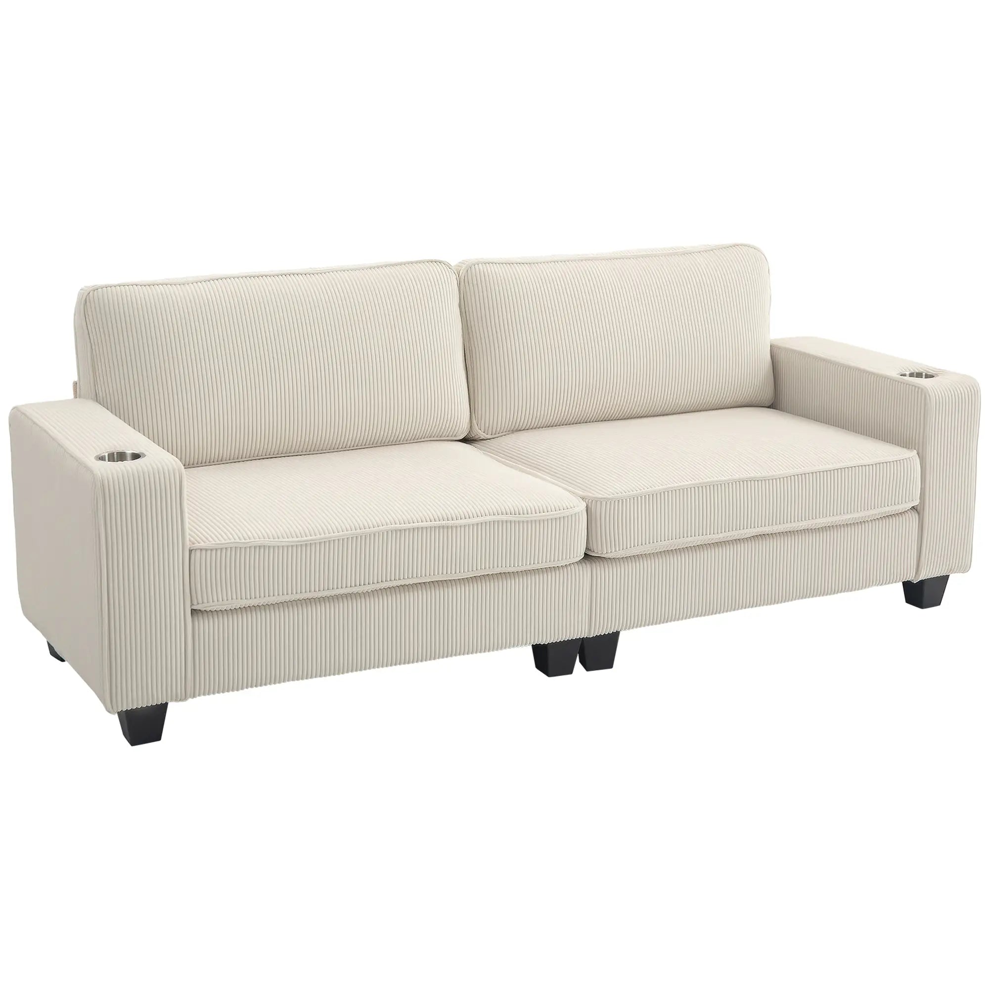 Three Seater Sofa, Fabric Couch with Spring Cushion, Cream White 3-Seater Sofas at Gallery Canada