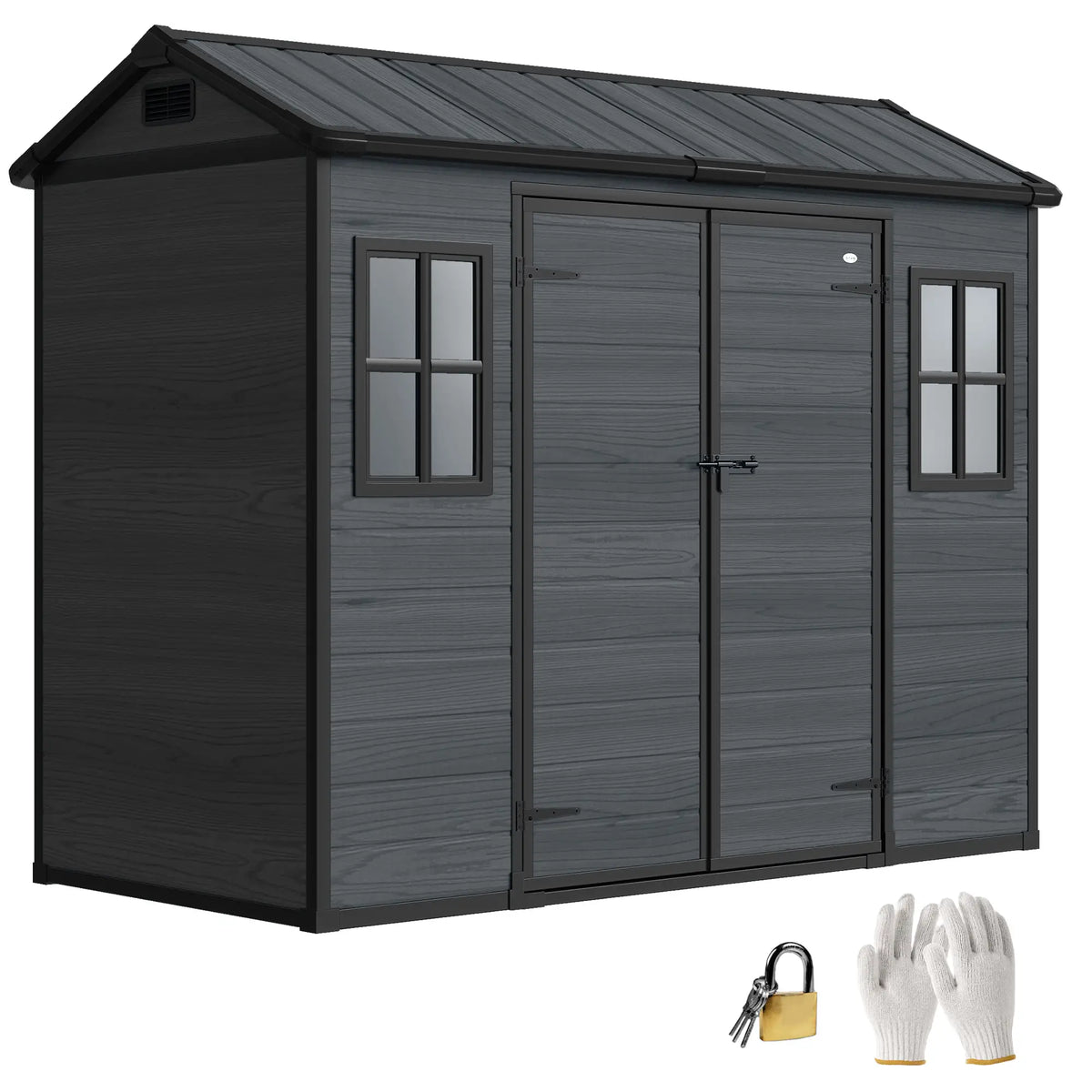 8 x 4 ft Dark Grey Resin Garden Shed, Wood-Effect Outdoor Storage, Dark Grey Sheds at Gallery Canada