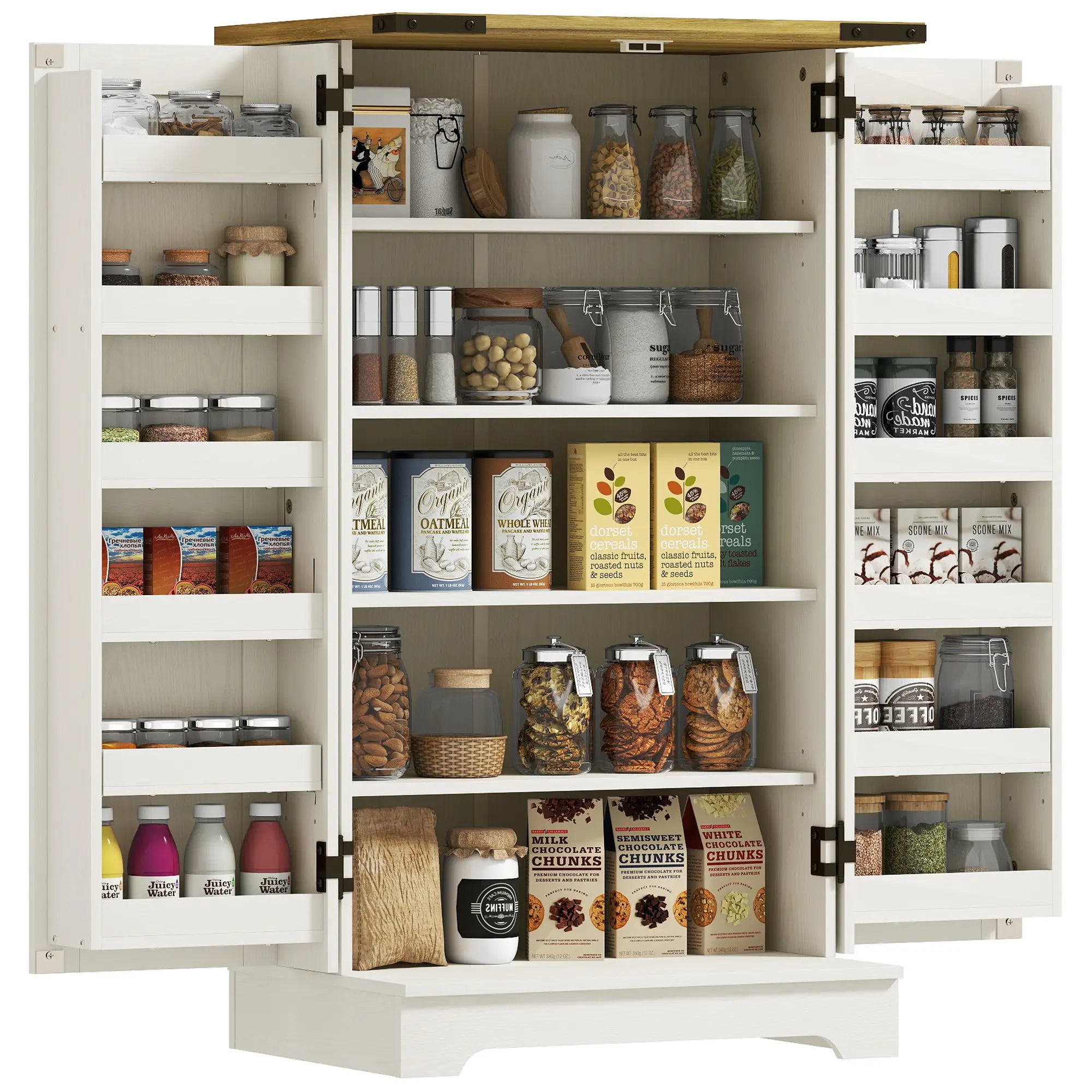 Farmhouse Kitchen Pantry Cabinet, Adjustable Shelves, White Cream Kitchen Pantry Cabinets at Gallery Canada