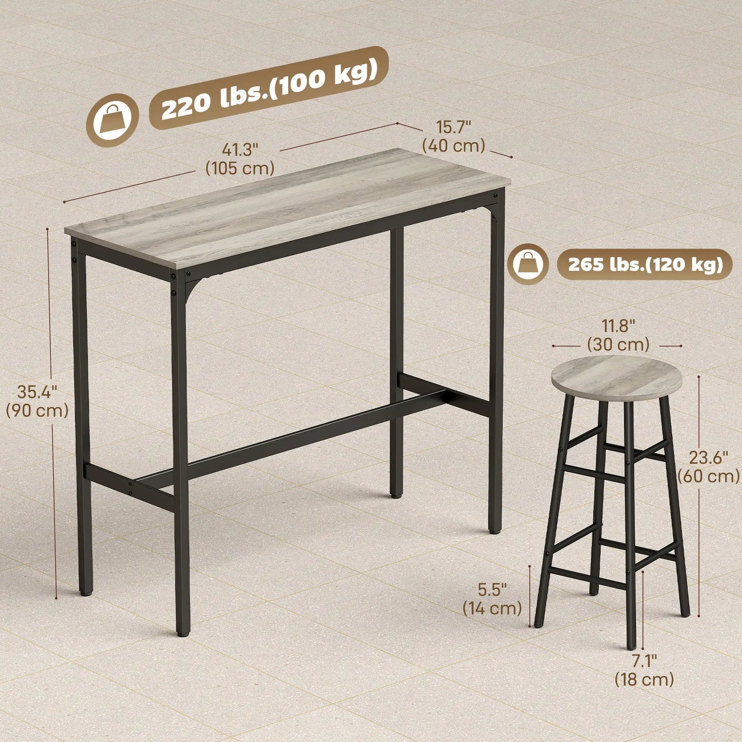 Counter Height Bar Table And Chairs Set, 3-Piece, For 2 Bar Sets at Gallery Canada