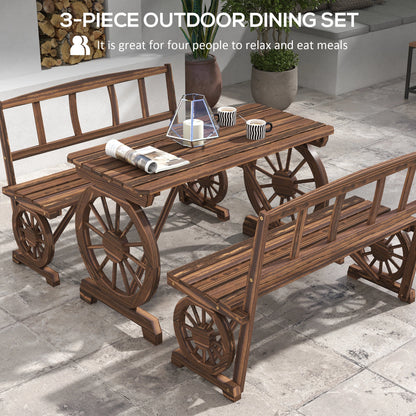 Wooden Patio Table and Chairs, 3-Piece, Carriage Wheels, Carbonized Bistro Sets at Gallery Canada