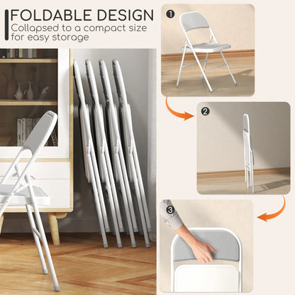 Set of 4 Metal Foldable Chairs, Corduroy Padded, White
