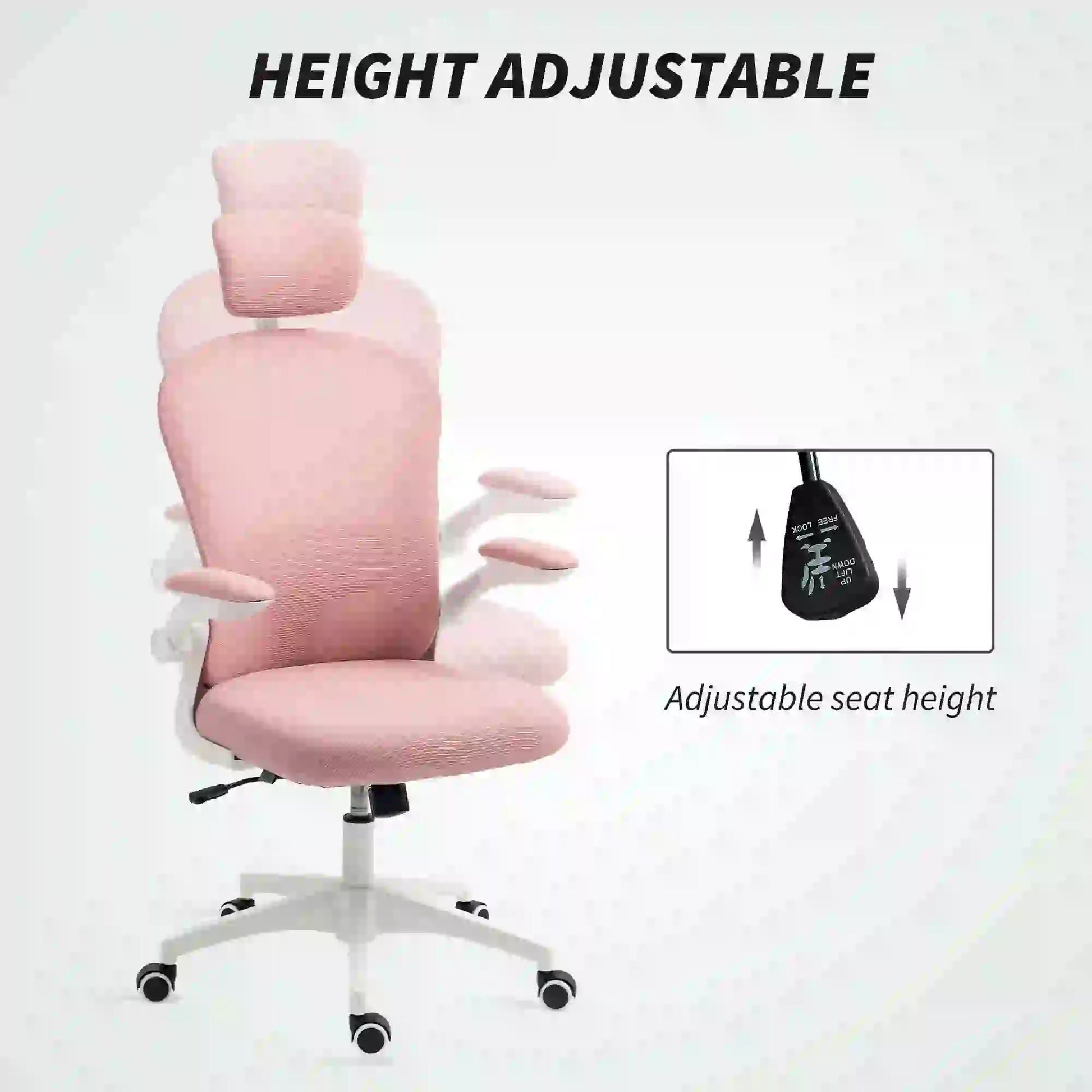 Mesh Office Chair, Adjustable Headrest, 4D Lumbar Support, Flip-Up Arm, Pink Office Chairs at Gallery Canada