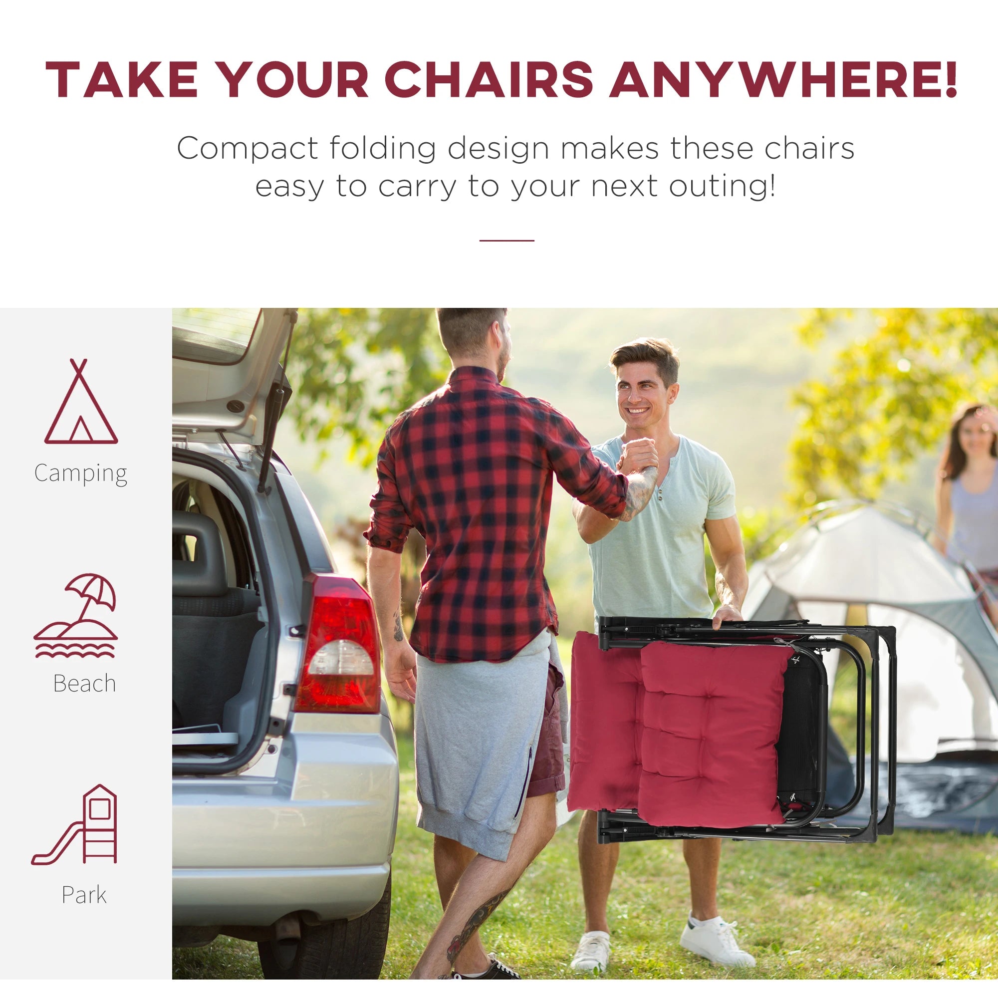 Folding Garden Chairs Set of 2, Reclining Zero Gravity, Wine Red Lounger Chairs at Gallery Canada