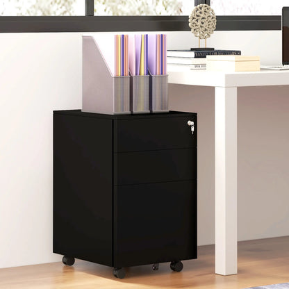 3-Drawer Steel Filing Cabinet on Wheels, Lockable, Adjustable Hanging Bar, Black Office Cabinets & Cupboards at Gallery Canada