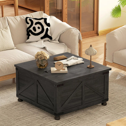 Lift Top Coffee Table, 32" Farmhouse Style, Hidden Compartment, Black Wood Grain, Black Coffee Tables at Gallery Canada
