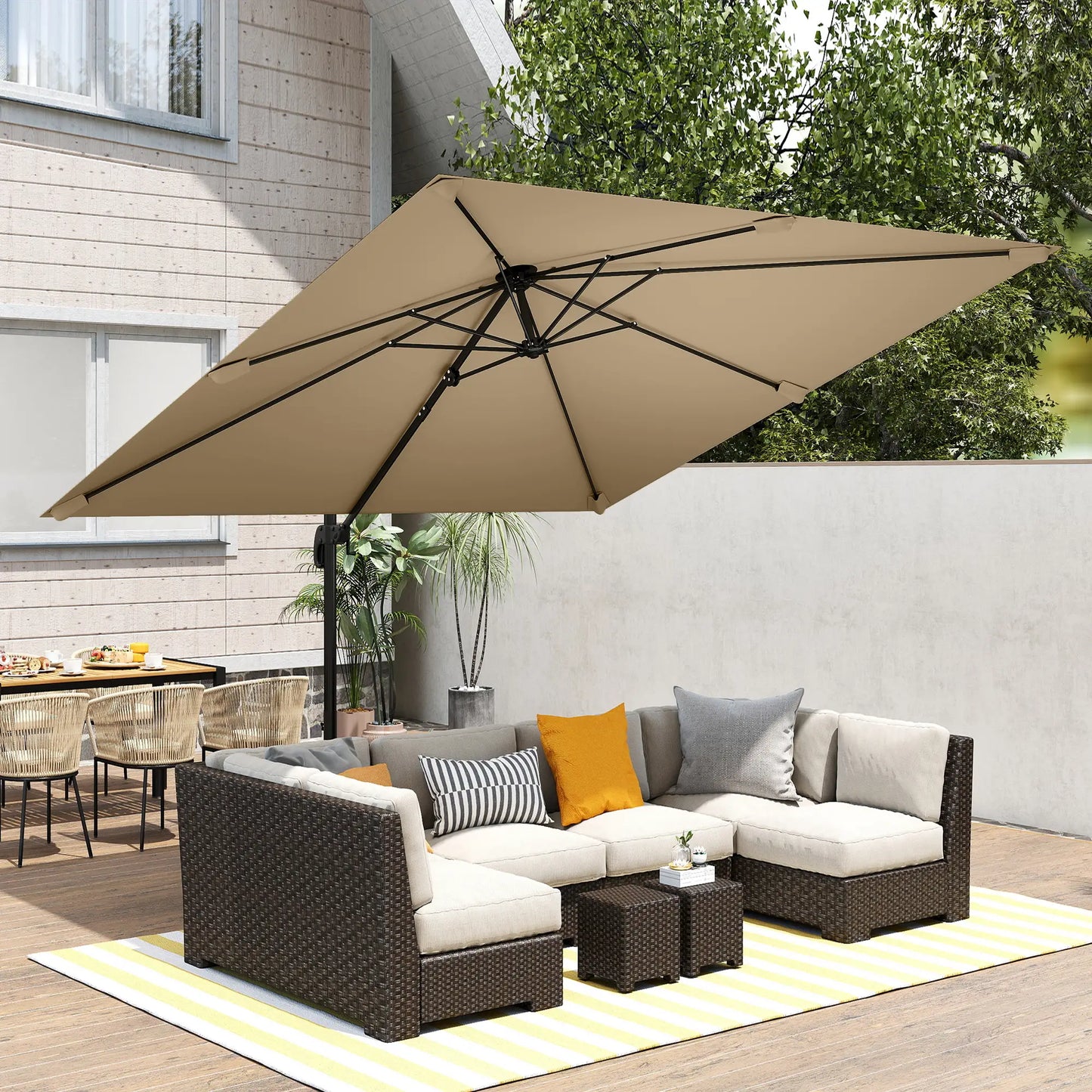 10 FT Cantilever Patio Umbrella, Square, Crank Handle, Cross Base Offset Cantilever Umbrellas at Gallery Canada