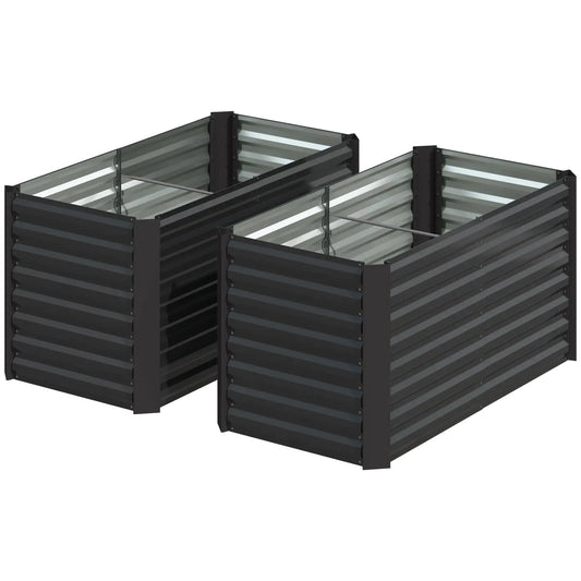 Set Of 2 Galvanized Metal Planters, 4' X 2' X 2' Raised Garden Bed, Dark Grey Galvanized Planter Boxes Dark Grey at Gallery Canada