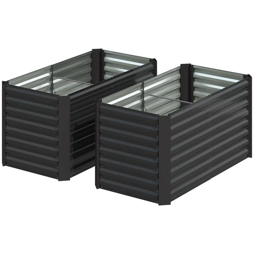 Set Of 2 Galvanized Metal Planters, 4' X 2' X 2' Raised Garden Bed, Dark Grey