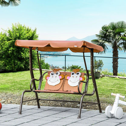 2-Seat Kids Porch Swing, Adjustable Canopy, Seat Belt, Monkey Pattern, 3-6 Years, Coffee Gym Sets & Swings at Gallery Canada