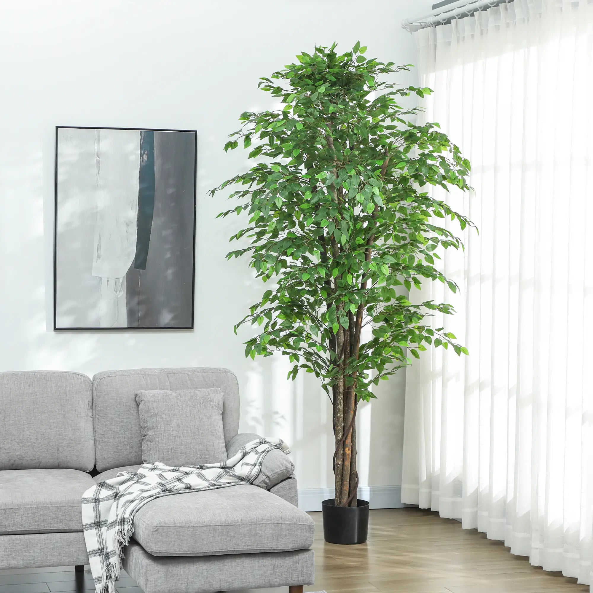 8ft Tall Artificial Silk Ficus Tree, 2520 Leaves in Pot, Home Office Decor Artificial Trees at Gallery Canada
