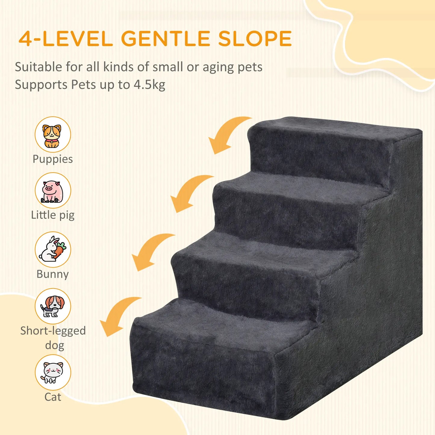 4-Step Dog Ramp for Sofa, Bed, Couch, Removable Cover, Dark Grey Dog Stairs at Gallery Canada