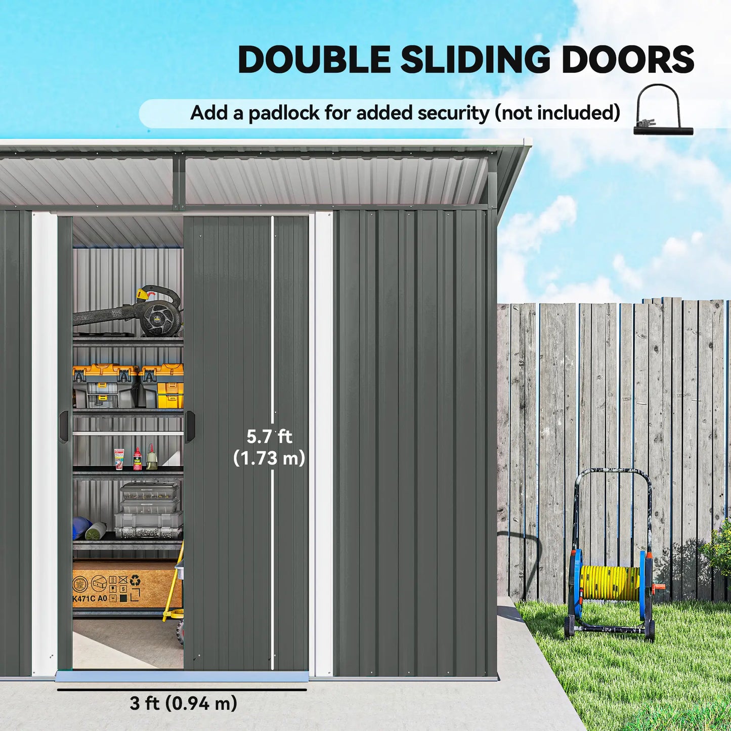 9' x 6.5' Metal Garden Shed, Outdoor Utility Storage, Dark Grey Sheds at Gallery Canada