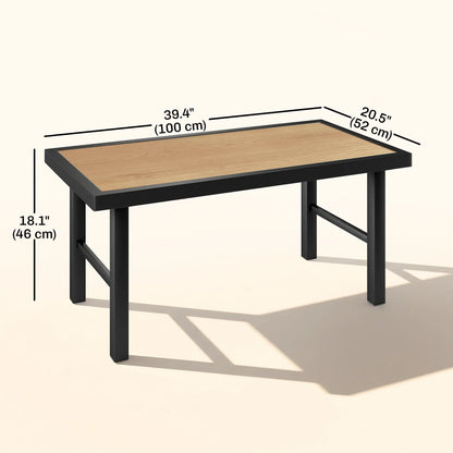 Outdoor Side Table, SPC Woodgrain Tabletop, Metal Patio Coffee Table, Brown Patio Side Tables at Gallery Canada