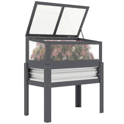Raised Garden Bed With Greenhouse Top, Wooden Elevated Planter, Grey Elevated Garden Beds at Gallery Canada
