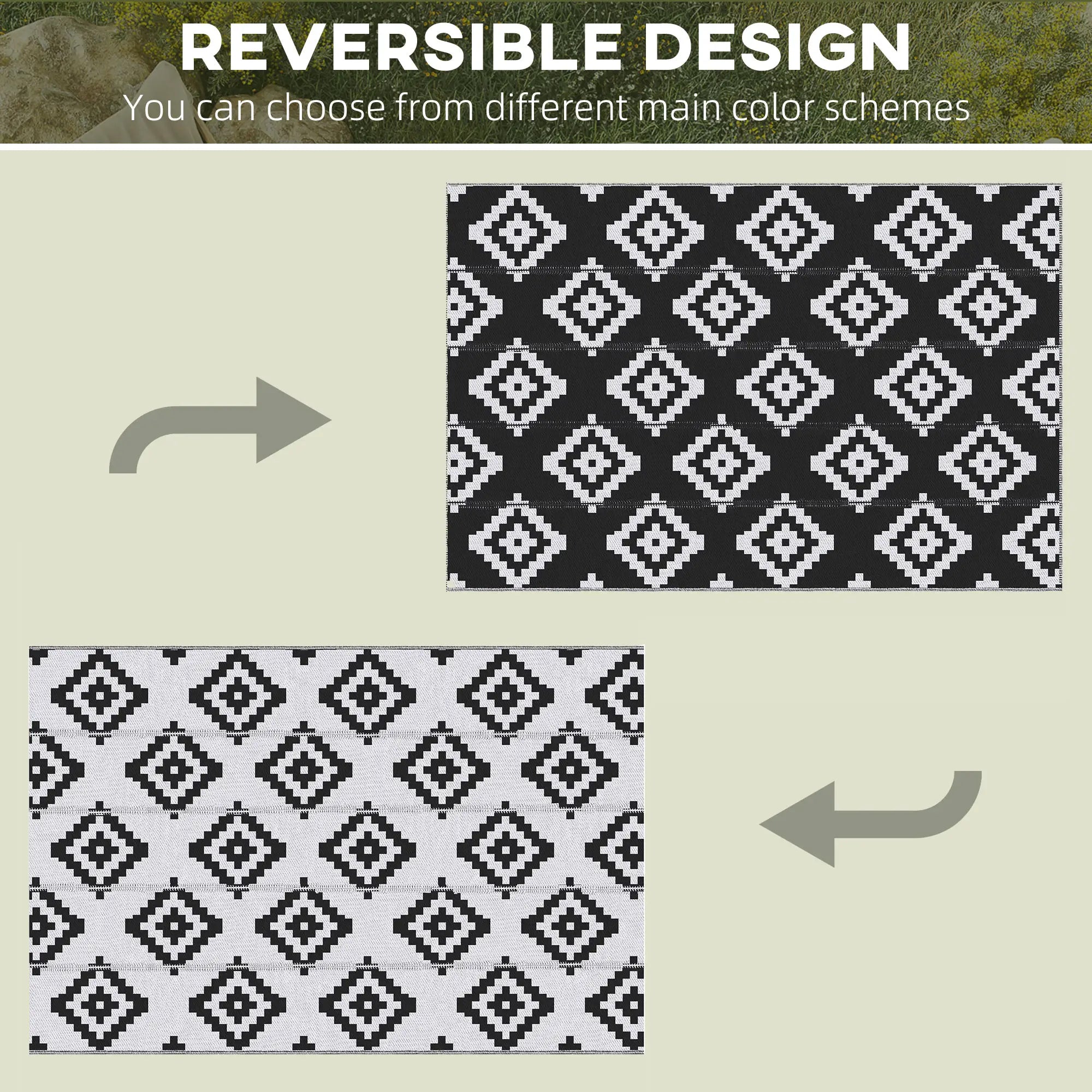 Reversible Outdoor RV Rug, 6' x 9', Patio Mat, Black & White Garden Decor at Gallery Canada