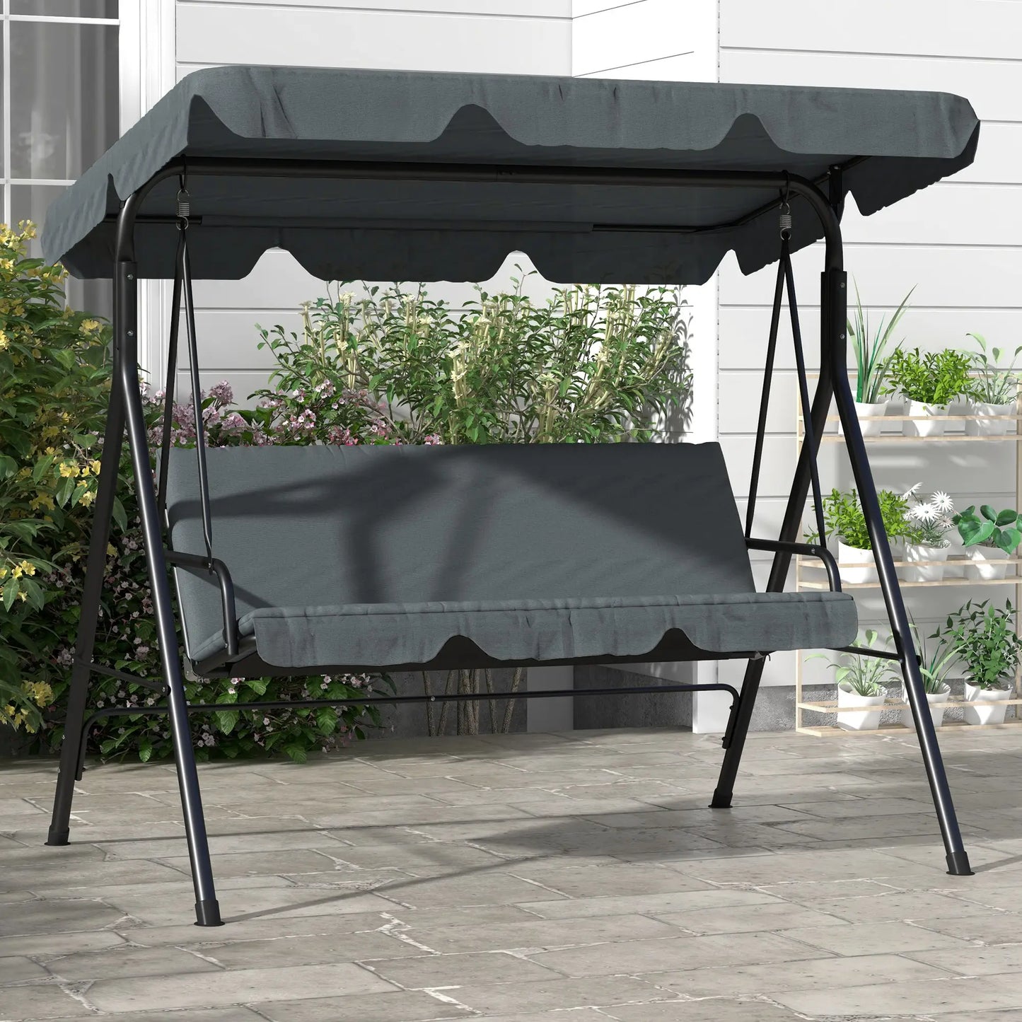 3-Seater Outdoor Porch Swing, Adjustable Canopy, Grey Porch Swings with Canopy at Gallery Canada