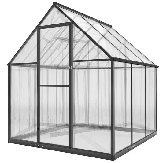 Polycarbonate Greenhouse, Swing Door, Adjustable Window, 6 x 6.5ft, Black Walk In Greenhouses Black, Clear at Gallery Canada