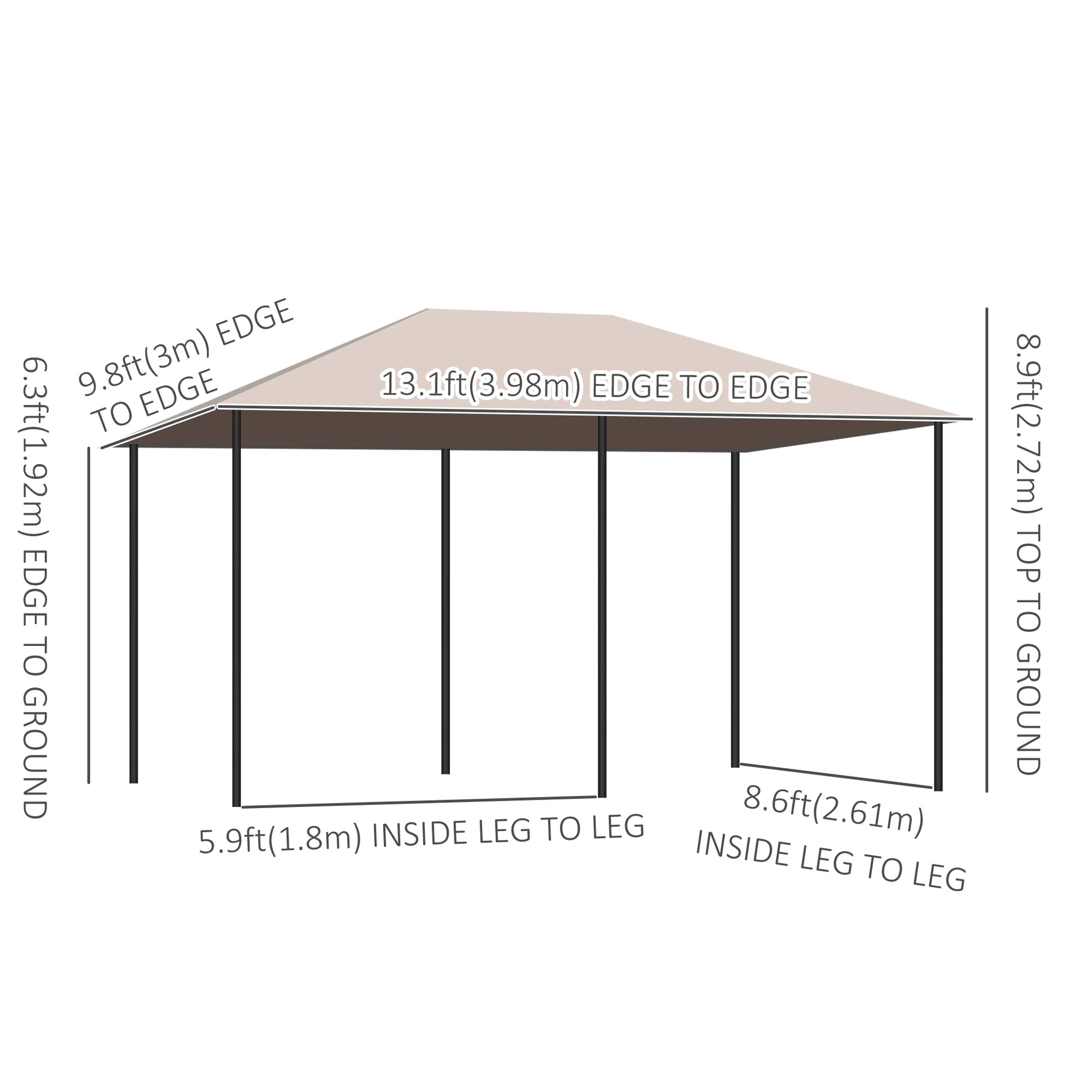 13'x10' Steel Patio Gazebo, Soft Top, 6 Removable Curtains, Khaki Gazebos at Gallery Canada