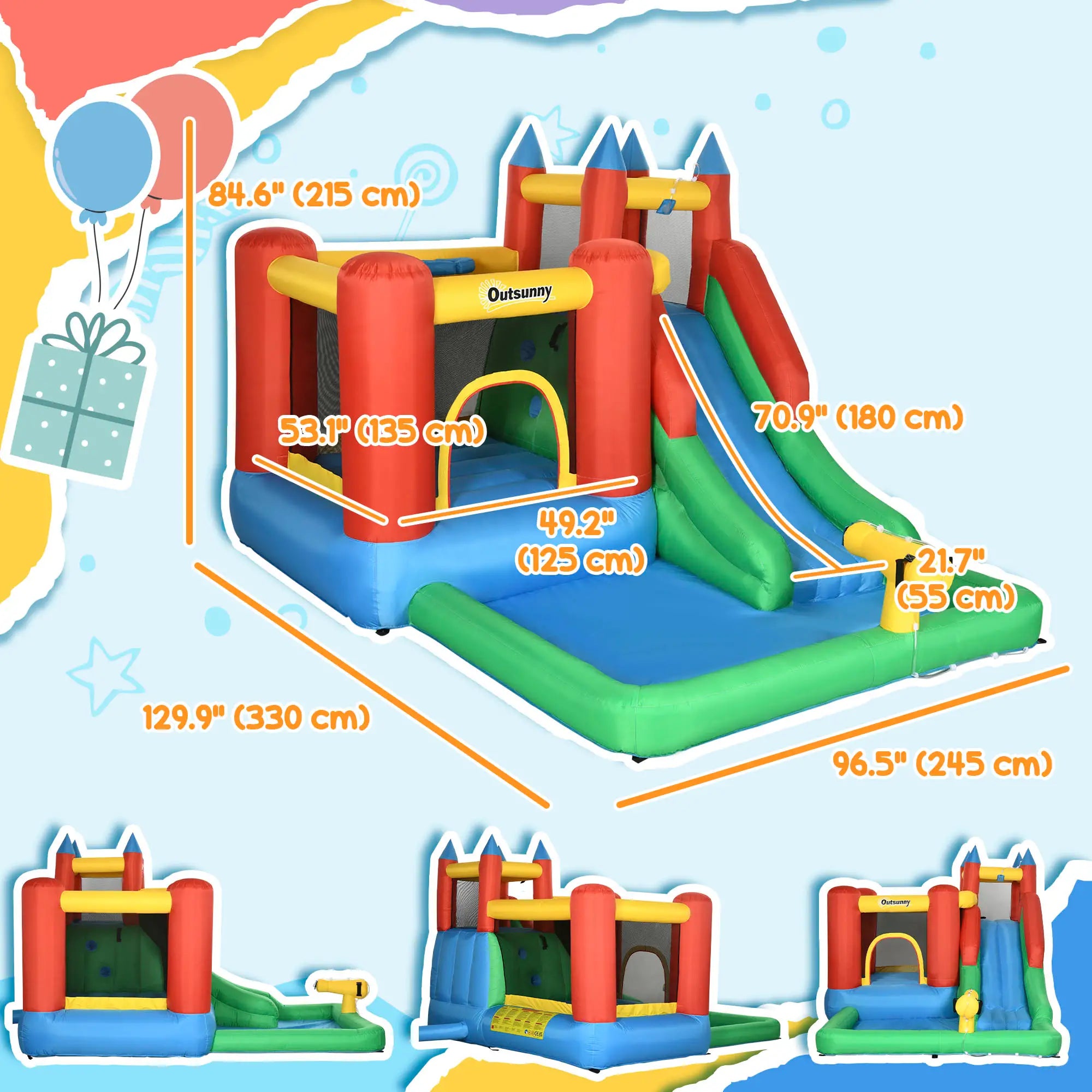 Kids Inflatable Bouncy Castle, Slide, Pool, 11.5' x 8.8' x 7', Multi-color Inflatables at Gallery Canada