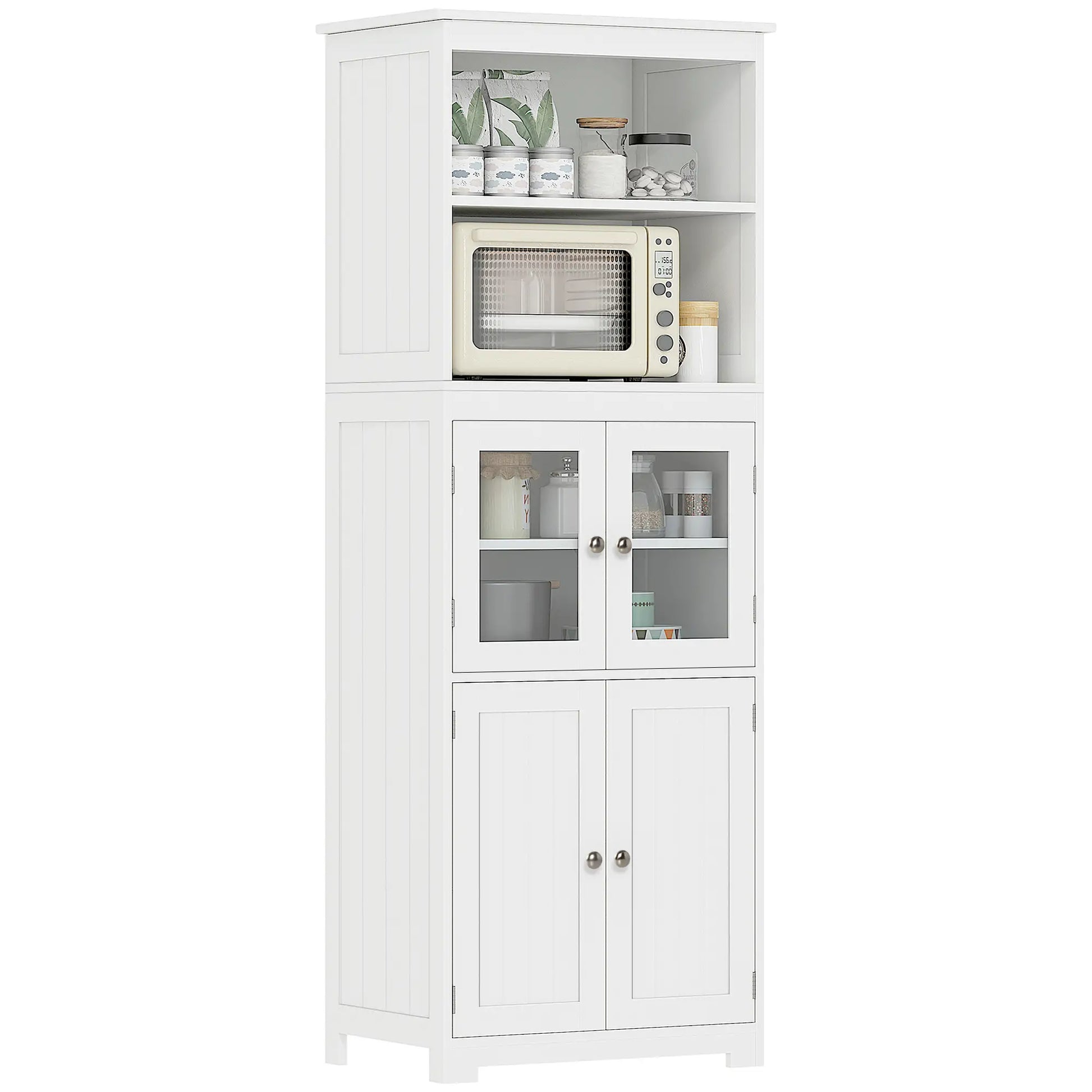 63" Small Buffet with Hutch, 4-Door Kitchen Pantry, Adjustable Shelf, White Kitchen Pantry Cabinets White at Gallery Canada