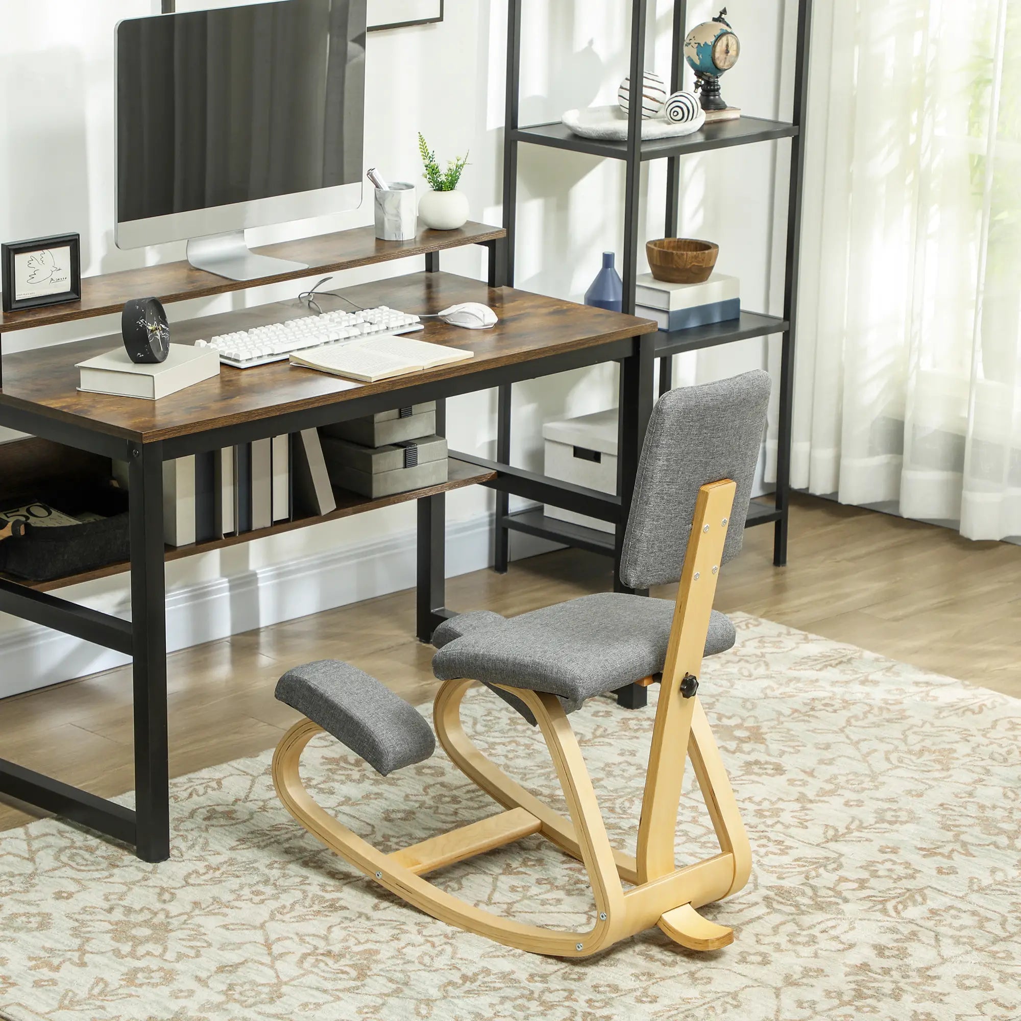 Ergonomic Kneeling Chair, Rocking Wood Kneel Stool, Grey Office Chairs at Gallery Canada
