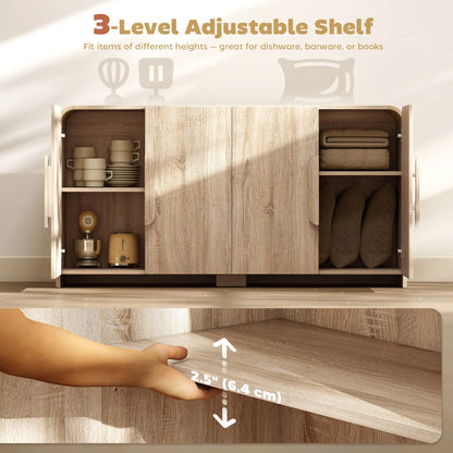 62" Sideboard Buffet Cabinet, Modern Kitchen Storage, Natural Wood Storage Cabinets at Gallery Canada