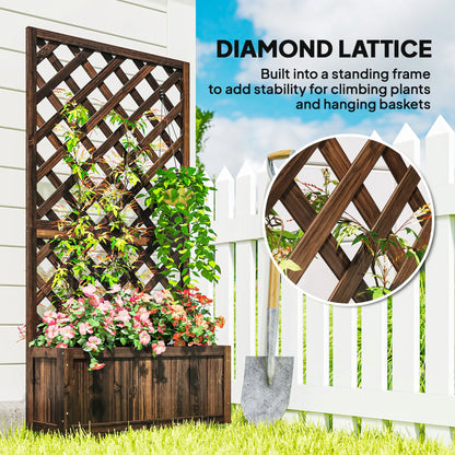 2.4 x 1 x 4.9 ft Wooden Pine Trough Planter with Trellis, Carbonized Wooden Planter Boxes at Gallery Canada