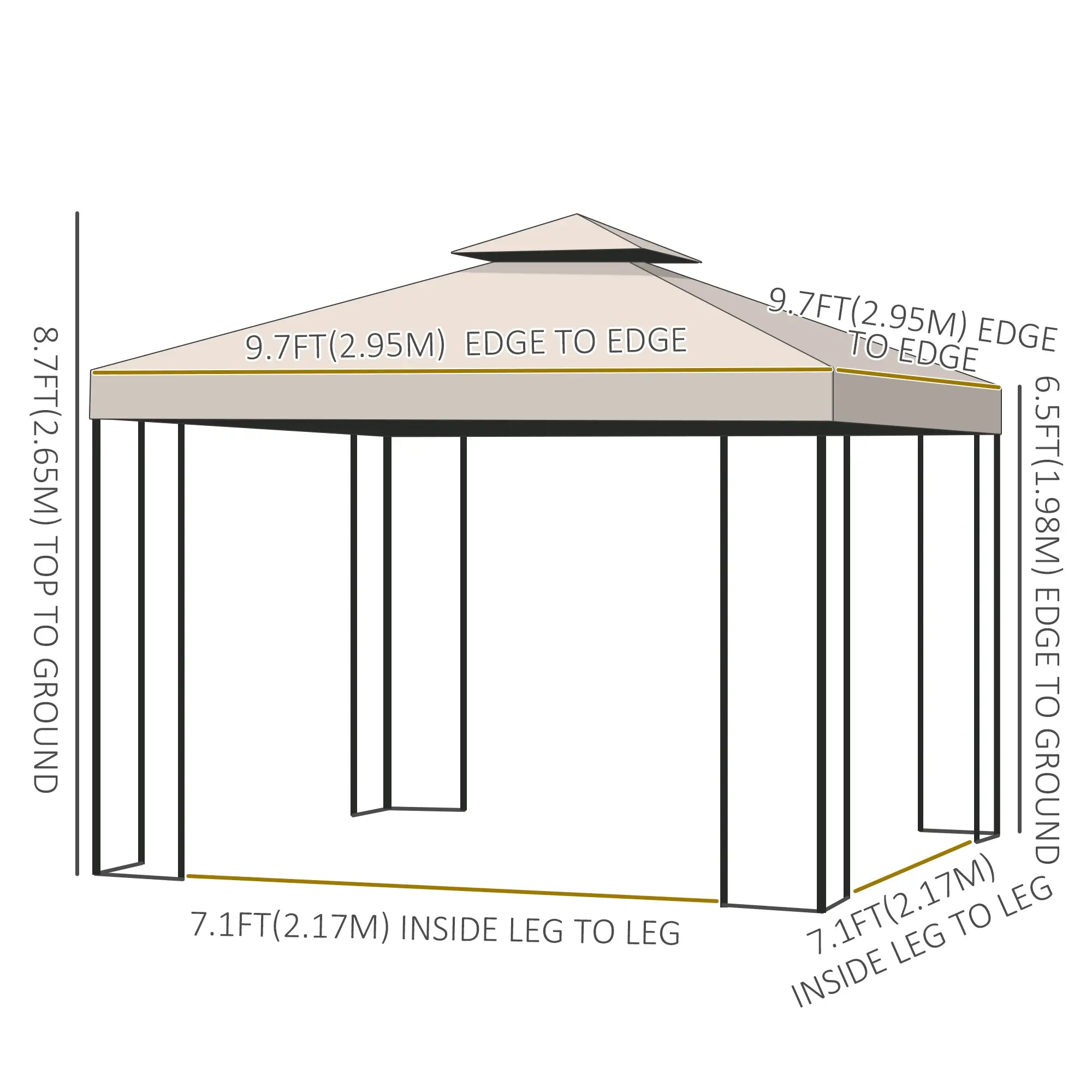 10' x 10' Patio Gazebo, Canopy Shelter with Double-Tier Roof, Cream White Gazebos at Gallery Canada