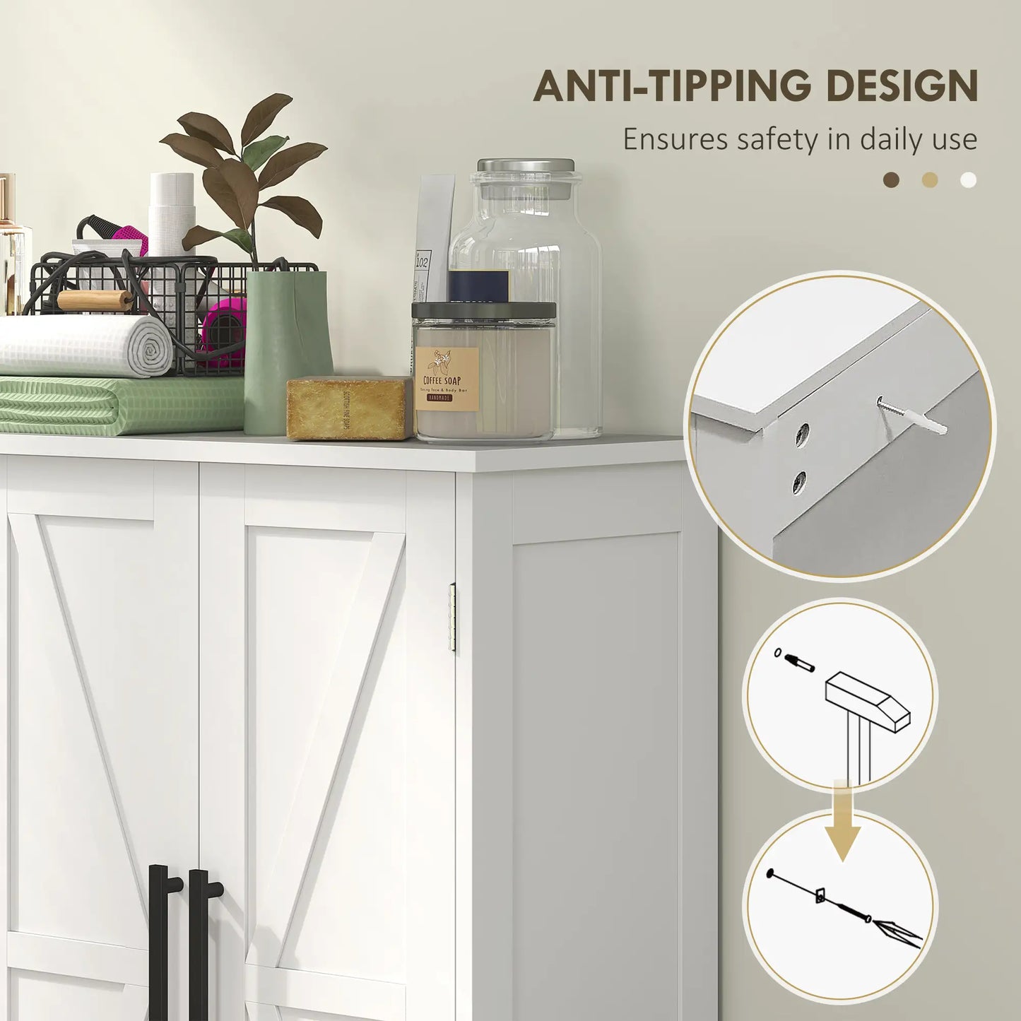 Farmhouse Bathroom Floor Cabinet, Adjustable Shelf, White Bathroom Cabinets at Gallery Canada