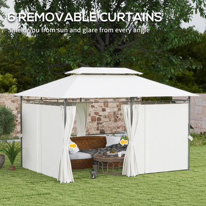 10' x 13' Double Roof Patio Gazebo, Outdoor with Curtains, Cream White Gazebos at Gallery Canada