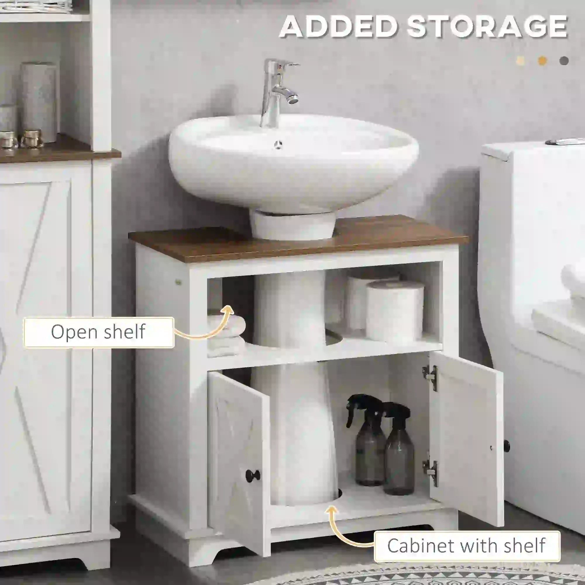 Farmhouse Bathroom Sink Cabinet, Double Door Storage, White Bathroom Cabinets at Gallery Canada