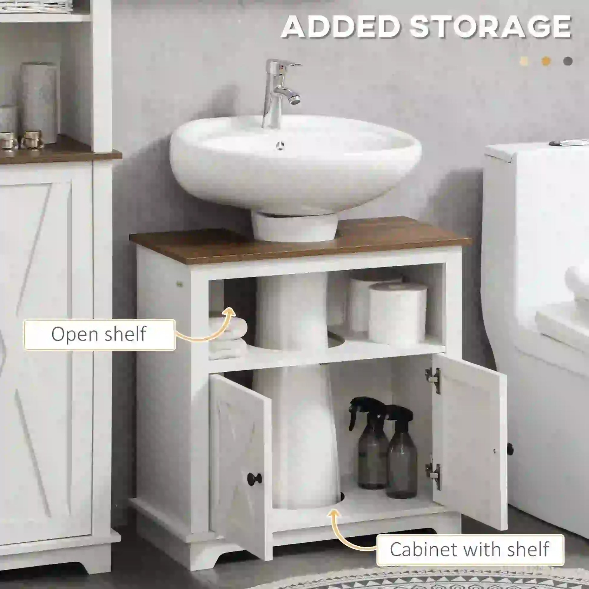 Farmhouse Bathroom Sink Cabinet, Double Door Storage, White Bathroom Cabinets at Gallery Canada