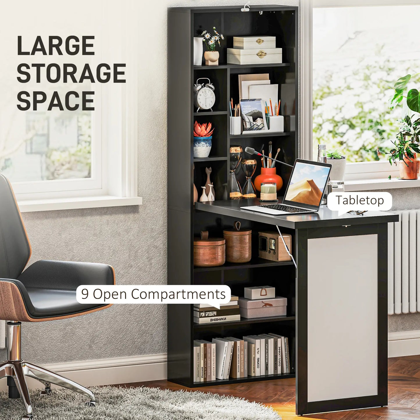 Fold-Out Convertible Office Desk, Wall Mount, Black Writing Desks at Gallery Canada