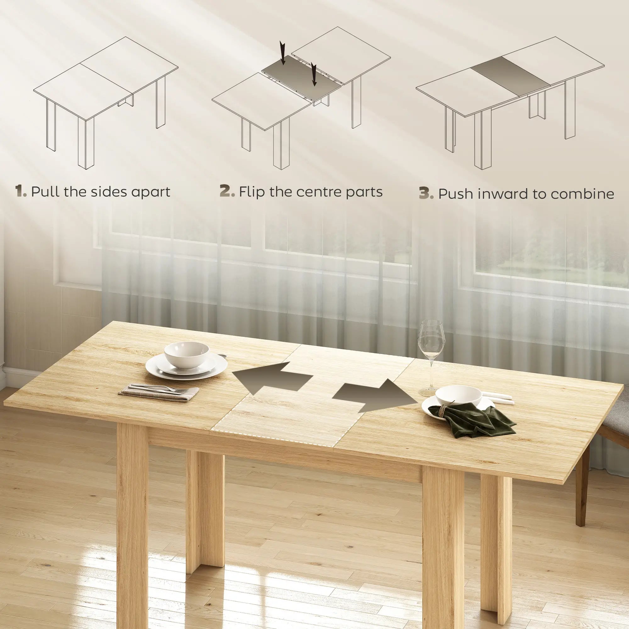 Extendable Dining Table, 55.1(70.9) x31.5 in, for 6-8, Natural Wood Dining Tables at Gallery Canada