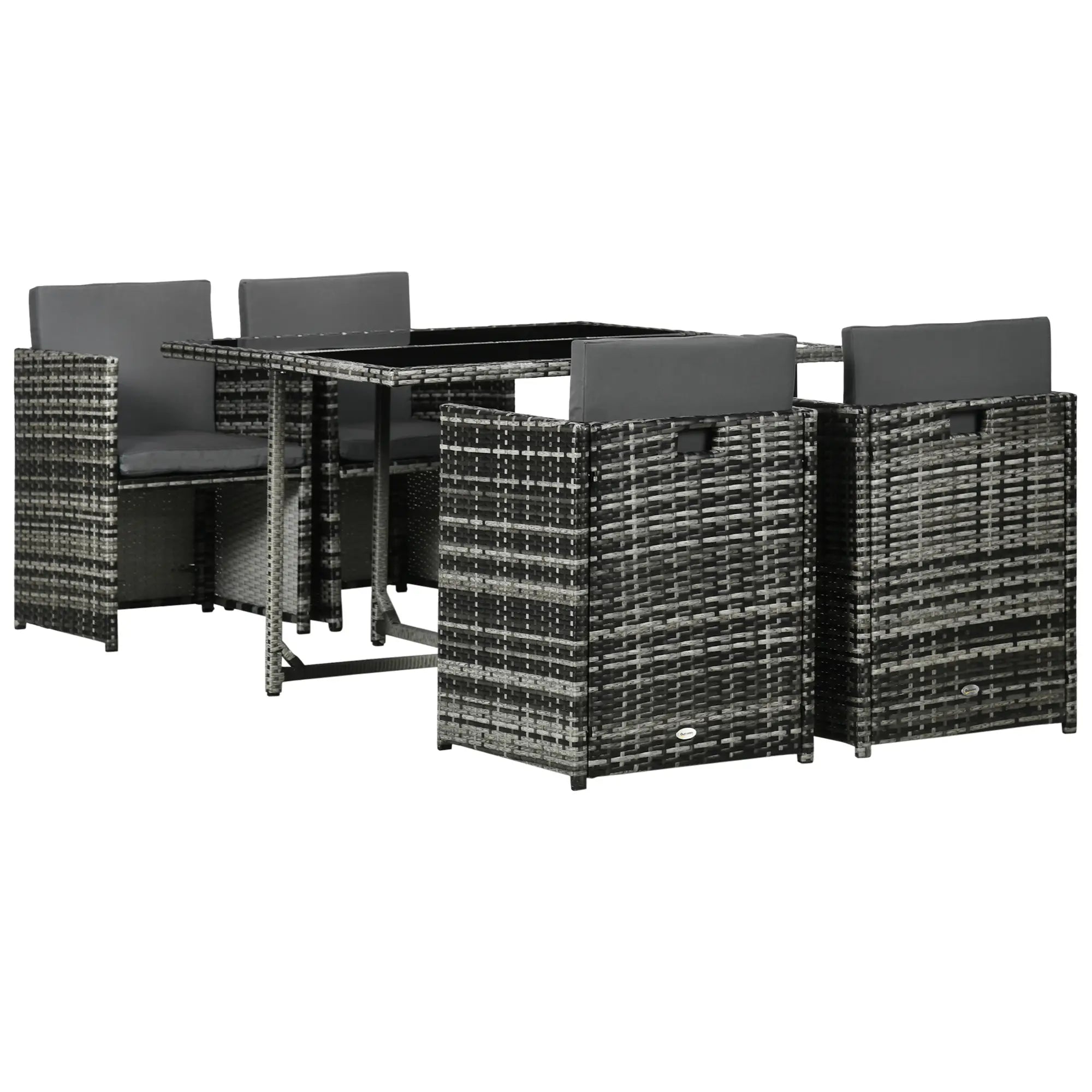 5 Piece Wicker Patio Dining Set, Glass Top Table, Grey Outdoor Dining Sets at Gallery Canada