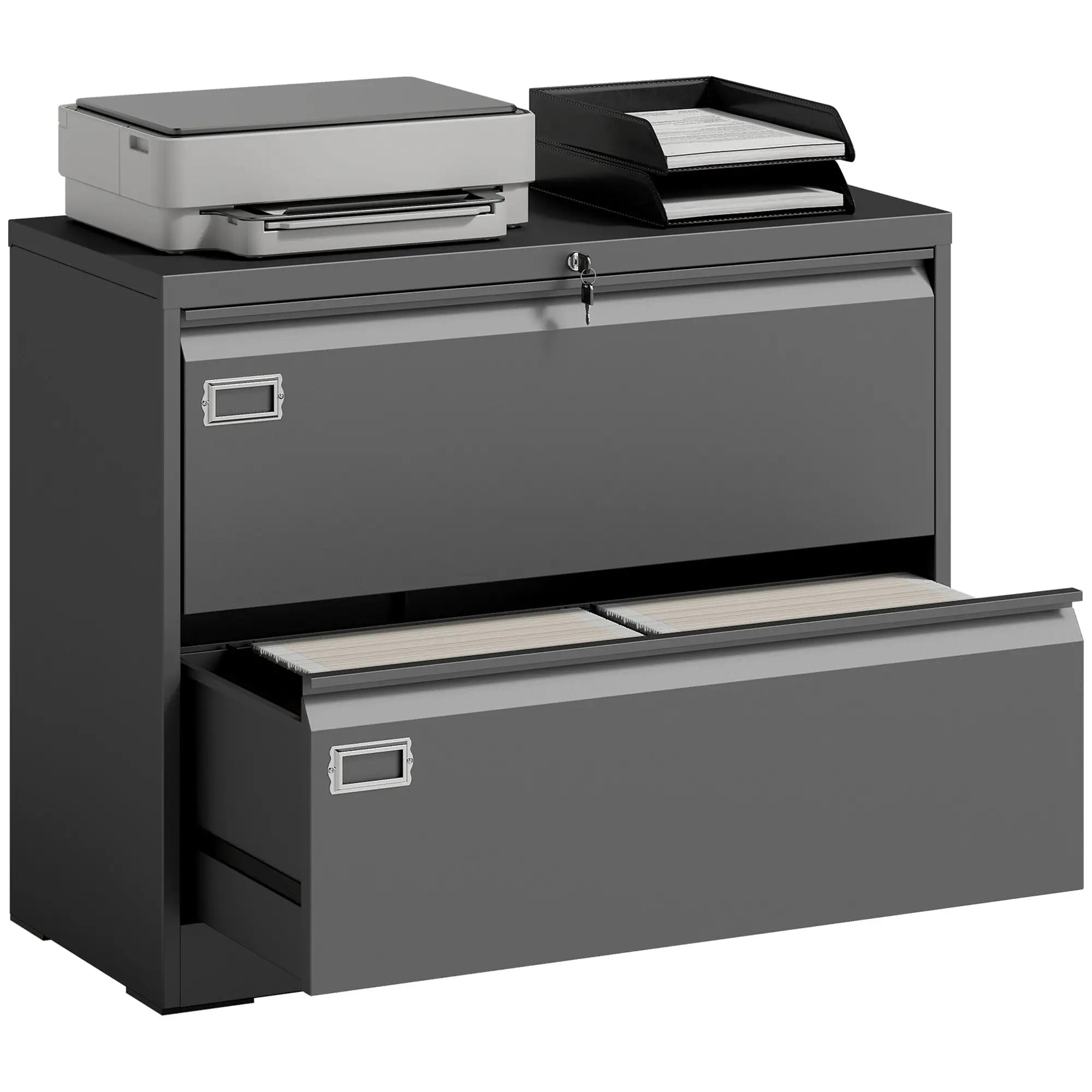 2 Drawer Lateral Filing Cabinet, Lockable Steel, A4 Letter Legal Size, Black Office Cabinets & Cupboards at Gallery Canada