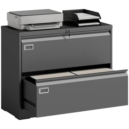 2 Drawer Lateral Filing Cabinet, Lockable Steel, A4 Letter Legal Size, Black Office Cabinets & Cupboards at Gallery Canada