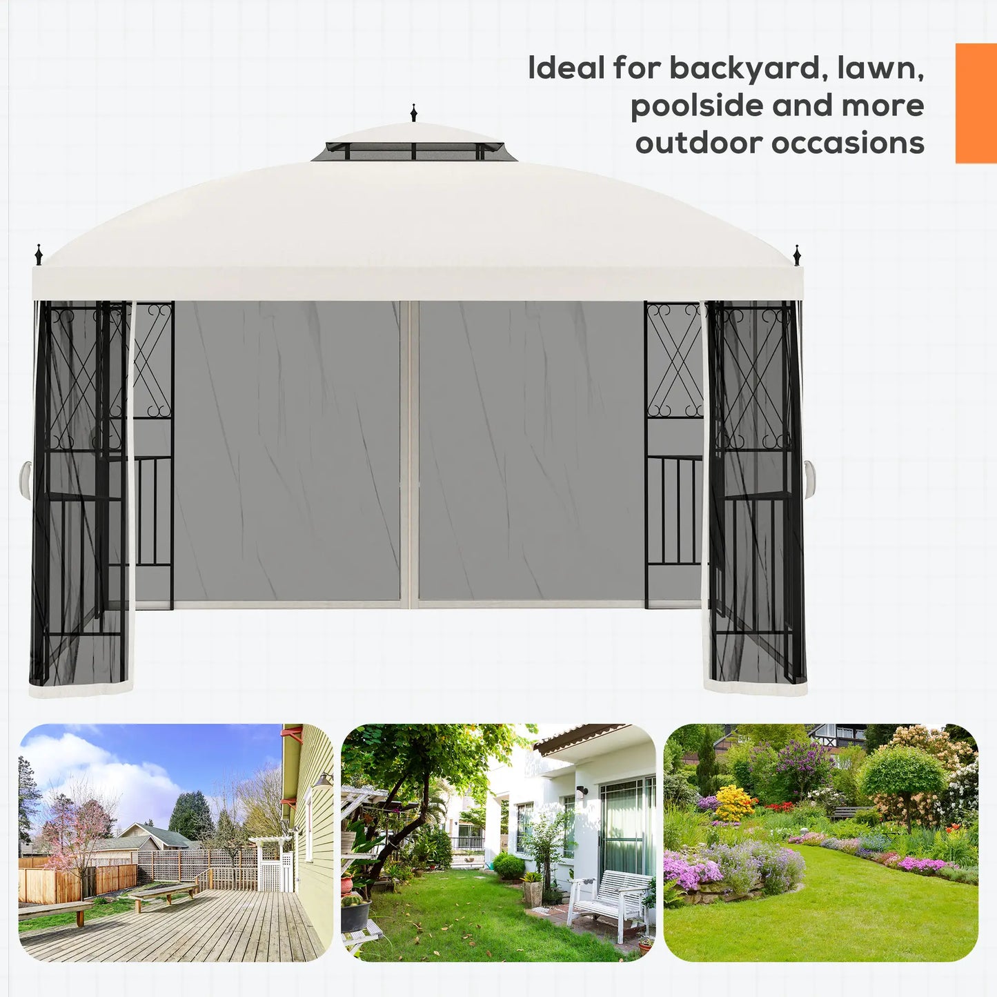 12' x 10' Outdoor Gazebo, Double Tier Roof, Removable Mesh, Beige Gazebos at Gallery Canada
