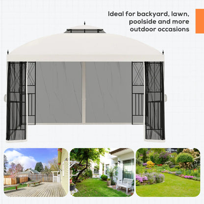 12' x 10' Outdoor Gazebo, Double Tier Roof, Removable Mesh, Beige Gazebos at Gallery Canada