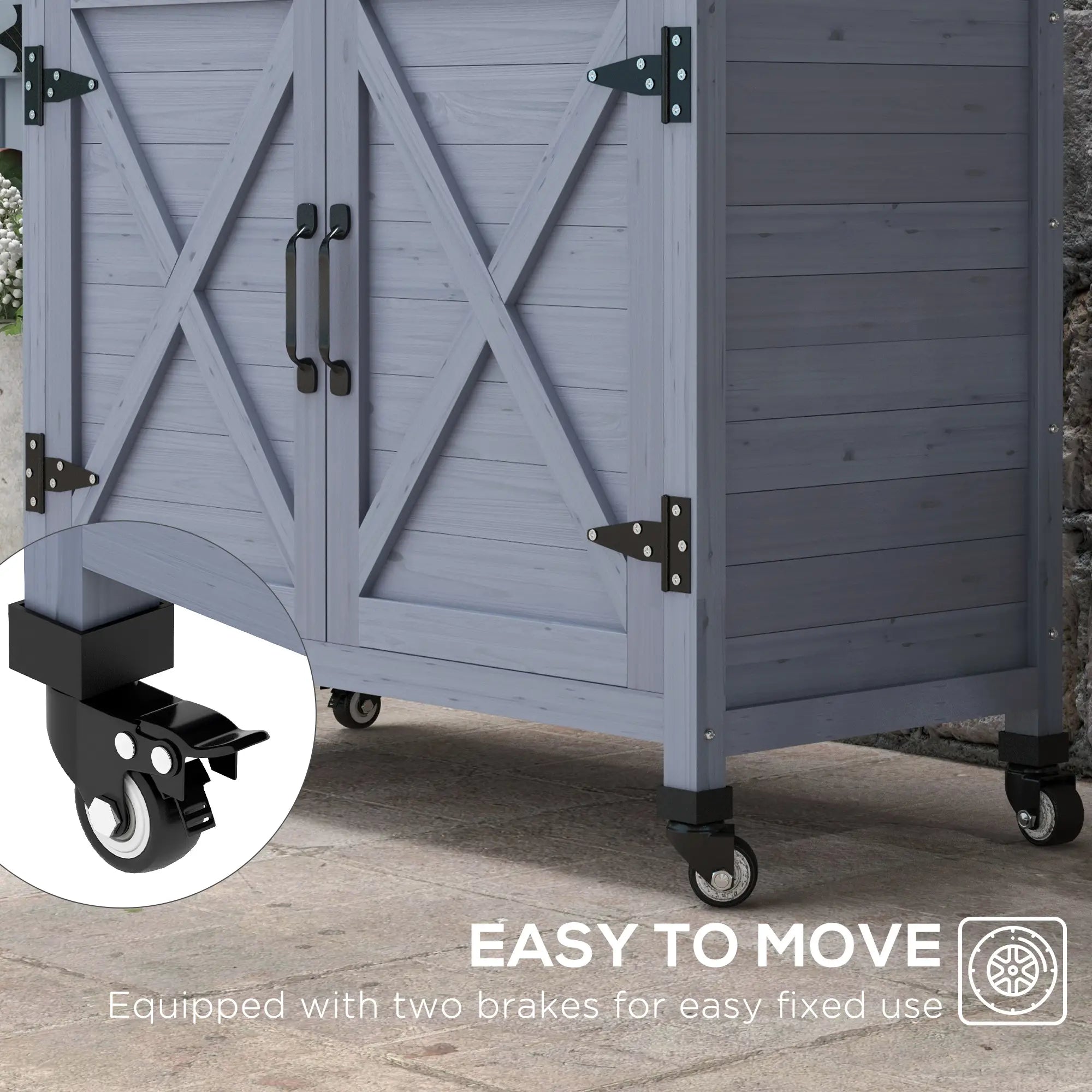 Outdoor Wooden Potting Bench, Storage Cabinet, Aluminum Tabletop, Grey Potting Benches & Tables at Gallery Canada