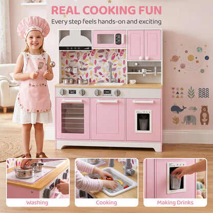 Cuisine de jeu pour enfants avec machine à café, machine à glaçons, rangement, bleue