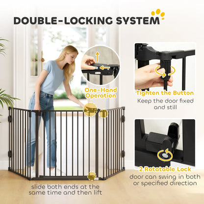 Barrière pour chien pliable avec porte, 3 panneaux en métal pour animal de compagnie, noir