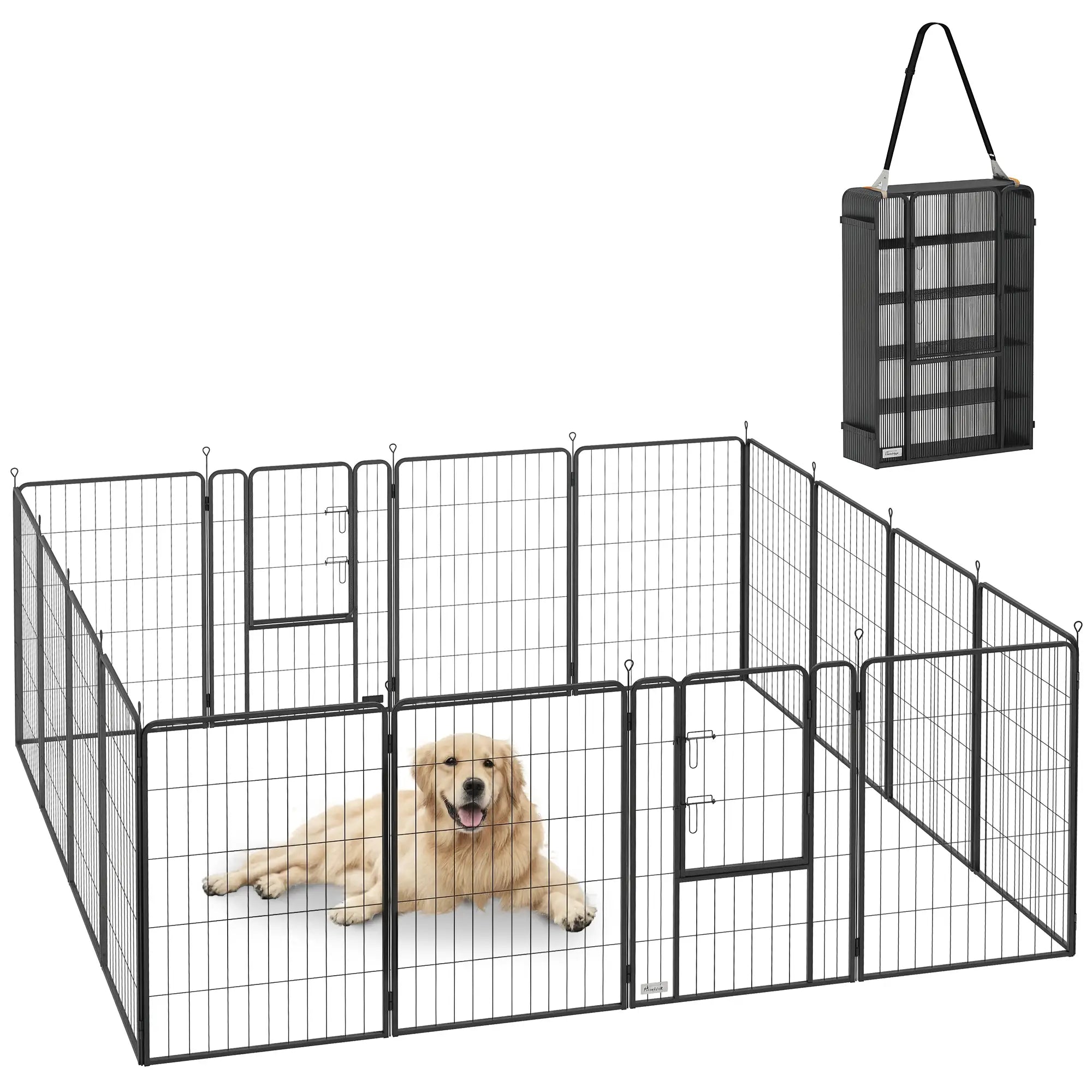 16 Panels Dog Playpen with Straps, Portable &; DIY, for Large Dogs, for Yard, RV, Camping, Garden, 39