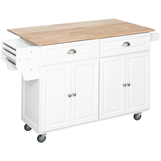 Kitchen Island with Storage, Drop Leaf, Rubber Wood Top, Adjustable Shelves, White Kitchen Islands & Kitchen Carts White at Gallery Canada