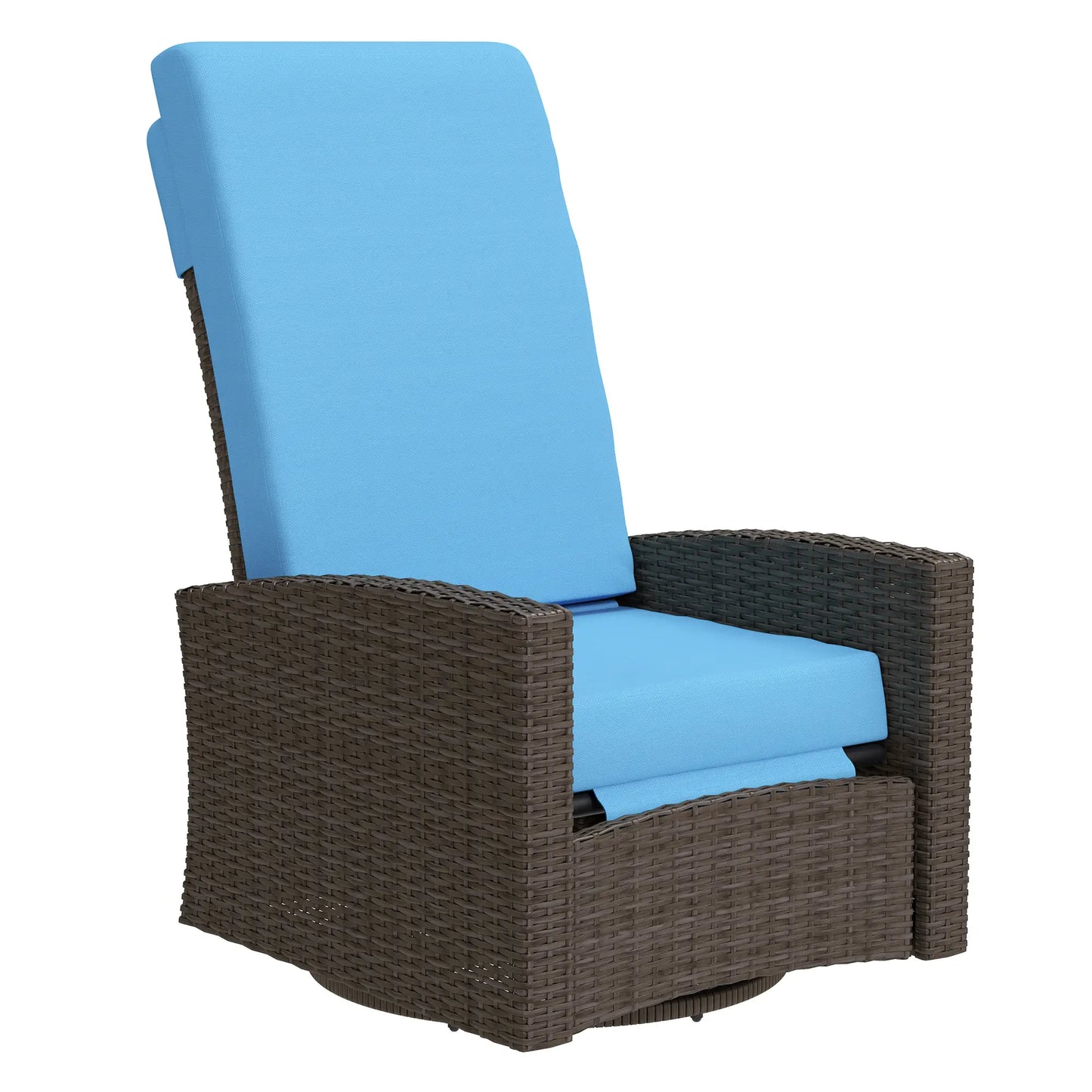 Outdoor Rattan Lounge Chair with Footrest, Soft Cushion, Sky Blue Patio Chairs Coffee Rattan, Sky Blue Cushion at Gallery Canada