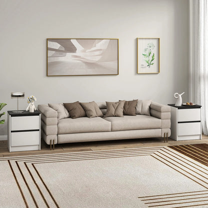 Modern Bedside Tables, Set of 2, 2 Drawers, White