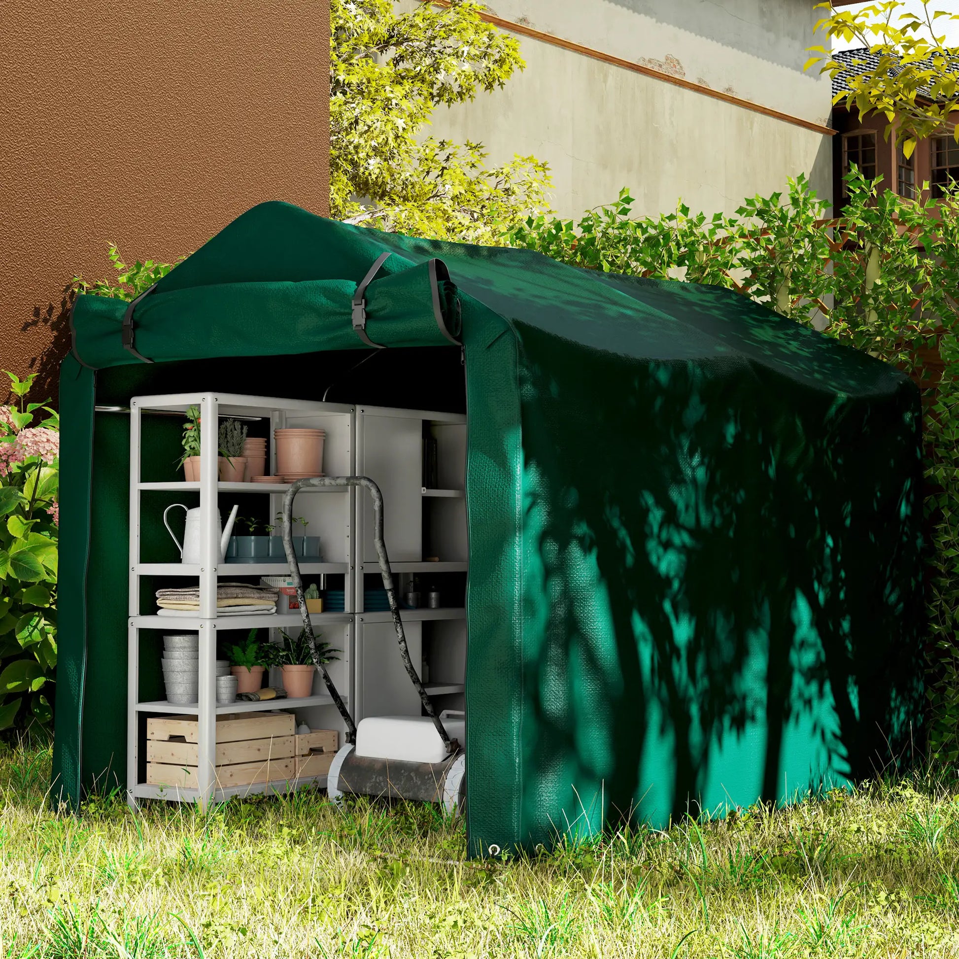 Outdoor Storage Shed, UV Resistant Bike Tent, Roll-up Door, Dark Green Sheds at Gallery Canada