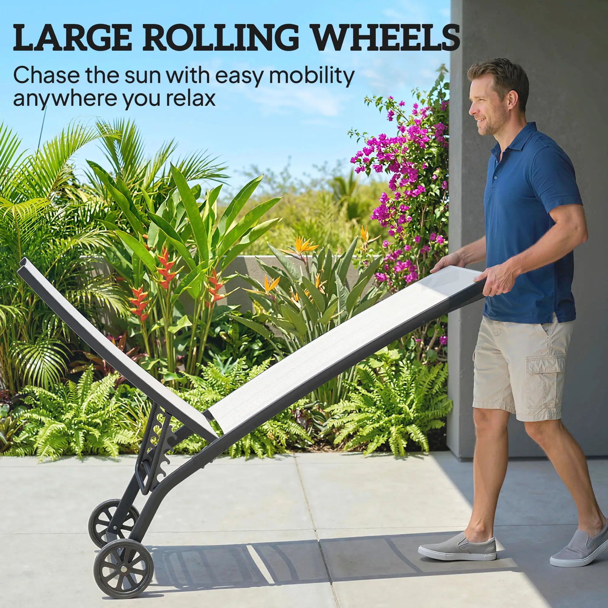 Outdoor Lounge Chair Set, 2, Breathable Mesh, Wheels, Cream White Lounger Chairs at Gallery Canada