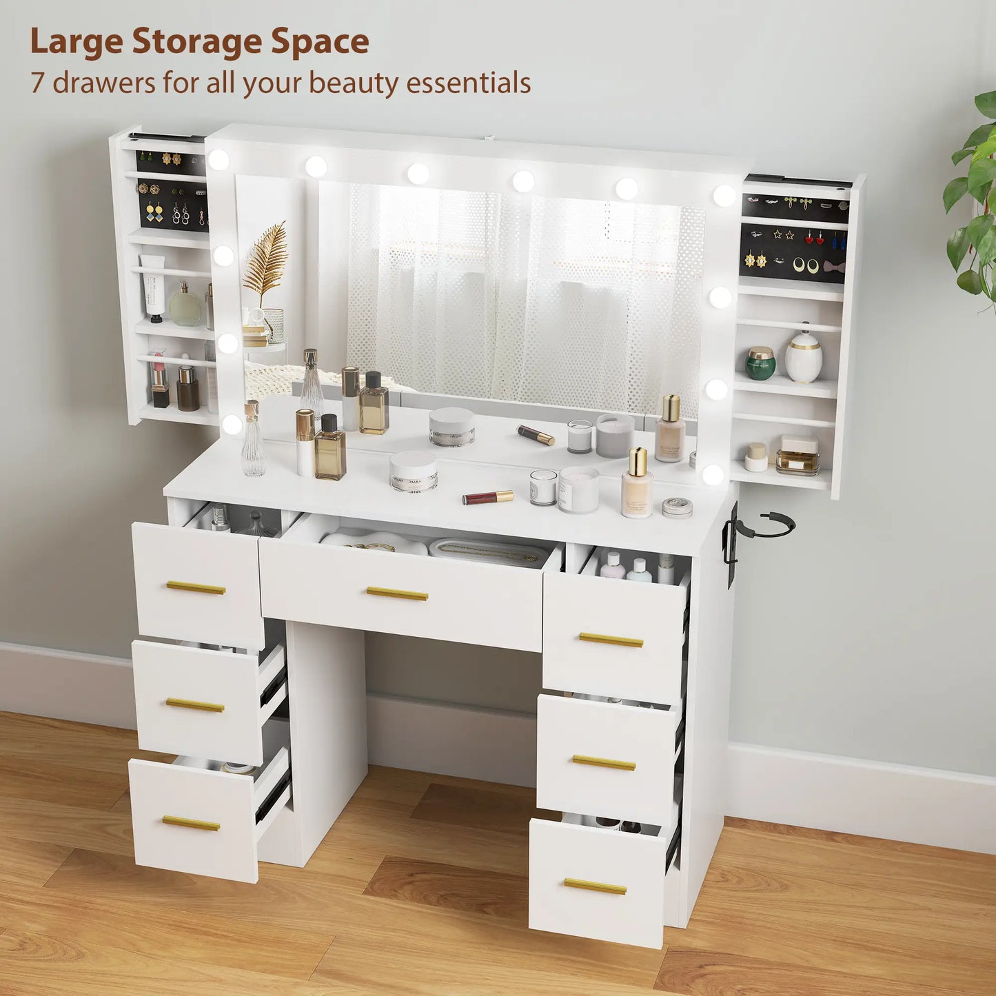 Makeup Vanity Desk with Mirror, Lights, 7 Drawers, White Dressing & Vanity Tables at Gallery Canada